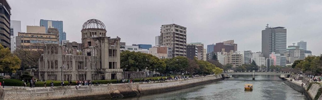 Hiroshima Peace Memorial and river skyline