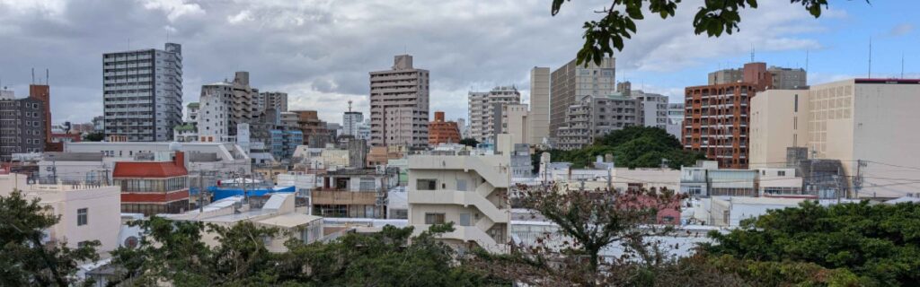 A skyline view of Naha from a hillside overlook