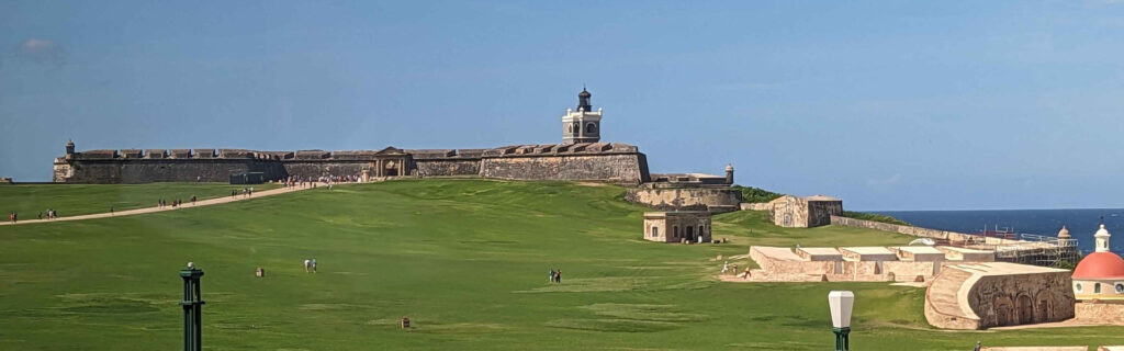 A panoramic view of Castillo San Felipe del Morro and its expansive lawn