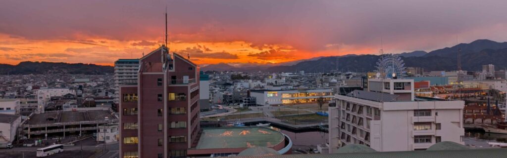 Panoramic sunset over the city of Shimizu