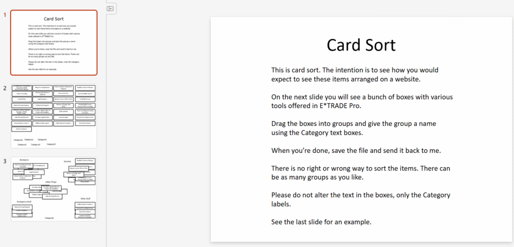 E*TRADE card sort PowerPoint exercise