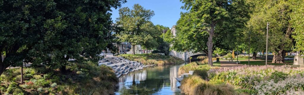 Avon River winding through central Christchurch parkland