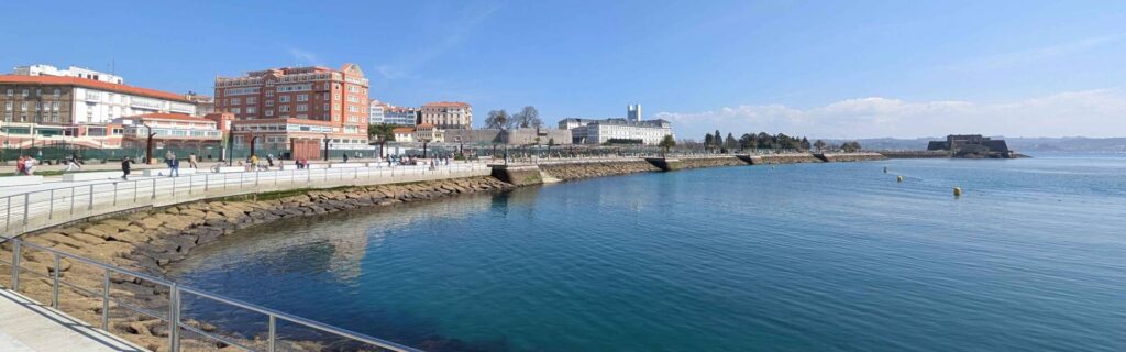 Waterfront view of harbor and promenade in A Coruña