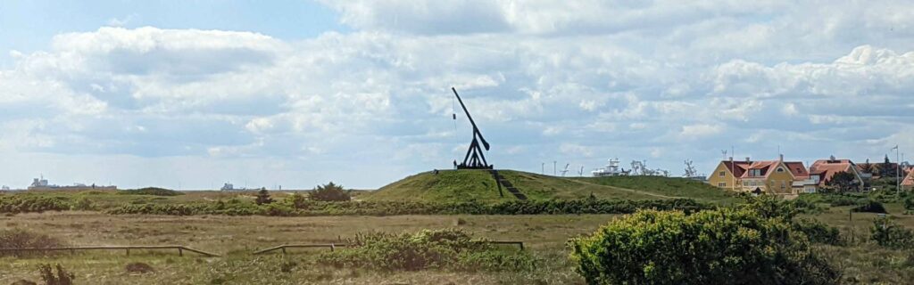 Vippefyret fire beacon overlooking the dunes and coastline near Skagen Denmark.